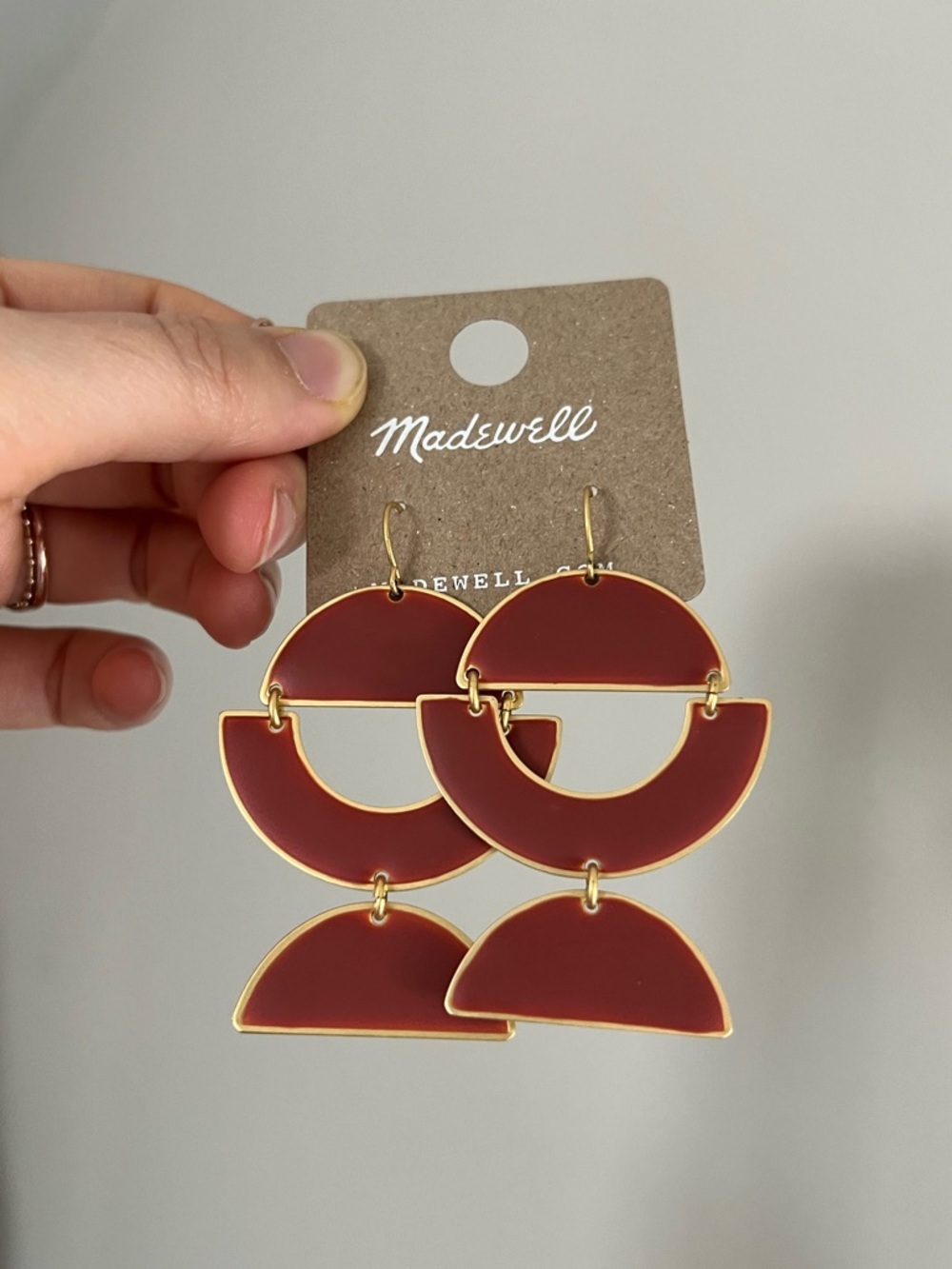 Madewell Cutout Enamel Earrings in dark brick